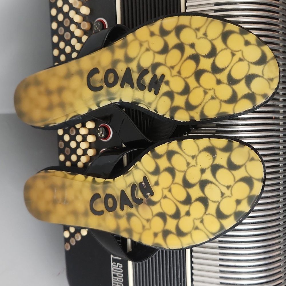 COACH SIGNATURE LOGO THONG FLIP FLOP SANDALS W/POM POM & RHINESTONE ACCE… - Picture 3 of 4